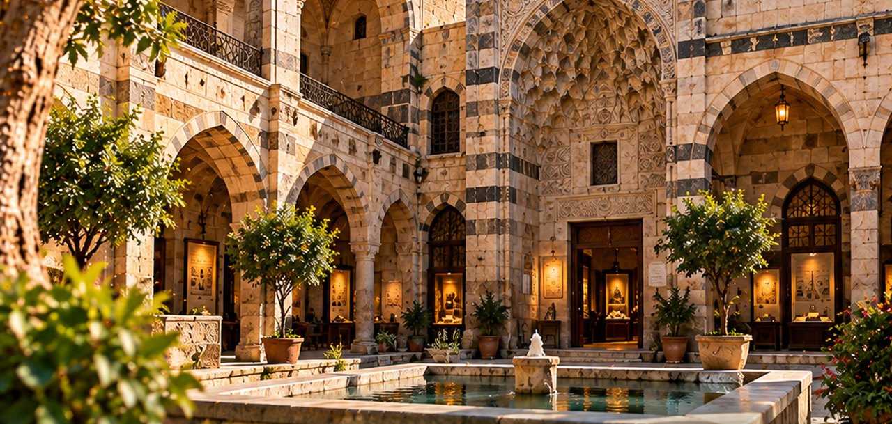 ساحة البيمارستان النوري ونافورته وإيوانه — دمشق القديمة