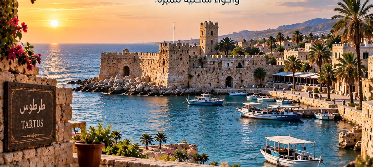 مرفأ طرطوس القديم عند الغروب — بحر وتاريخ